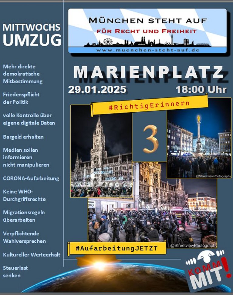 Mittwochsumzug 29.1.2025 18:00 Marienplatz