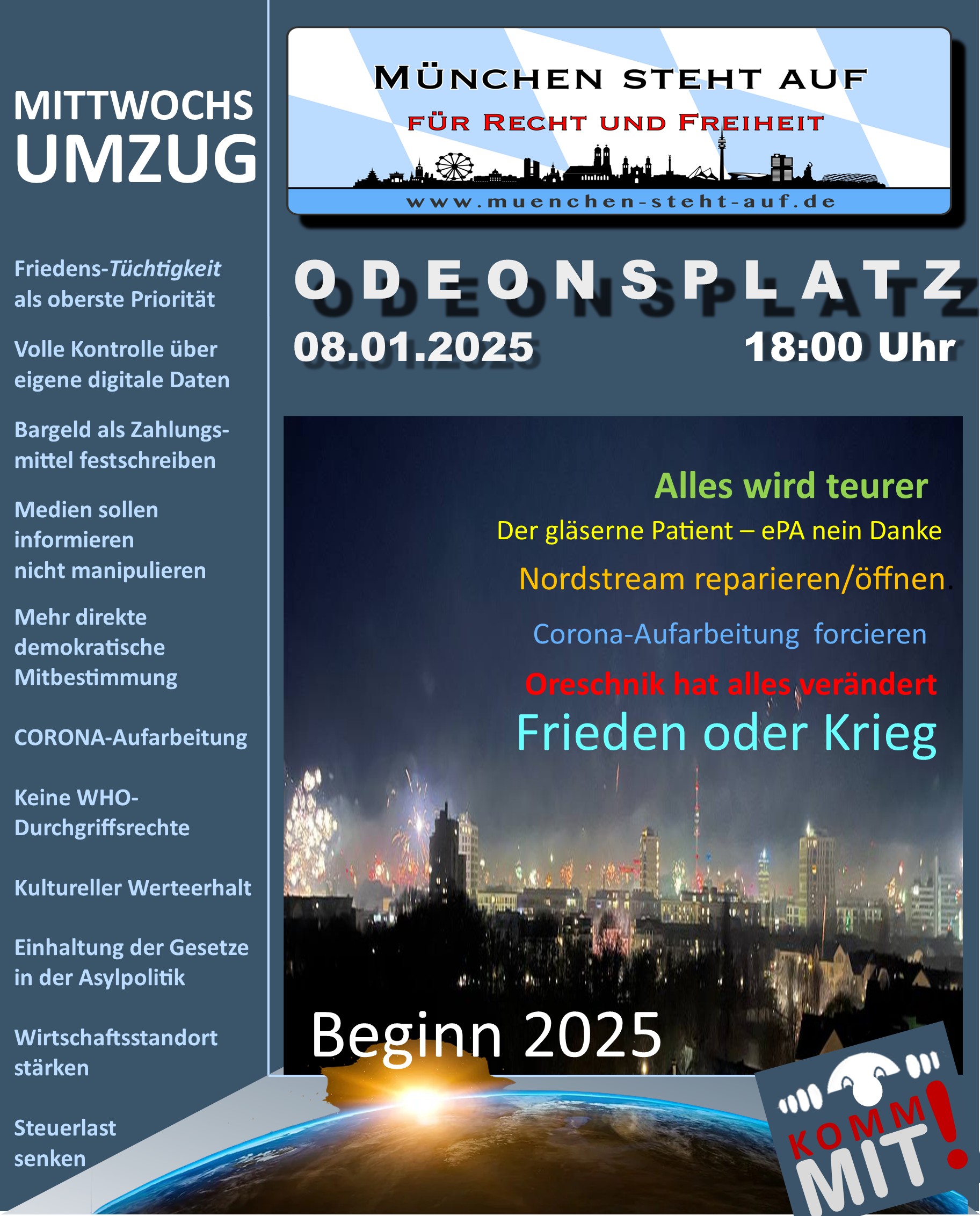 Mittwochsumzug 8.1.2025 18:00 Odeonsplatz