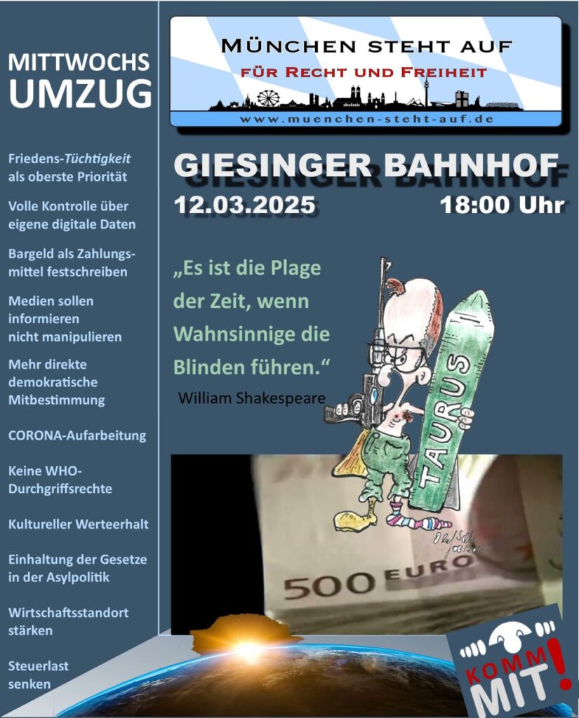 Mittwochsumzug 12.3.2025 18:00 Giesinger Bahnhof