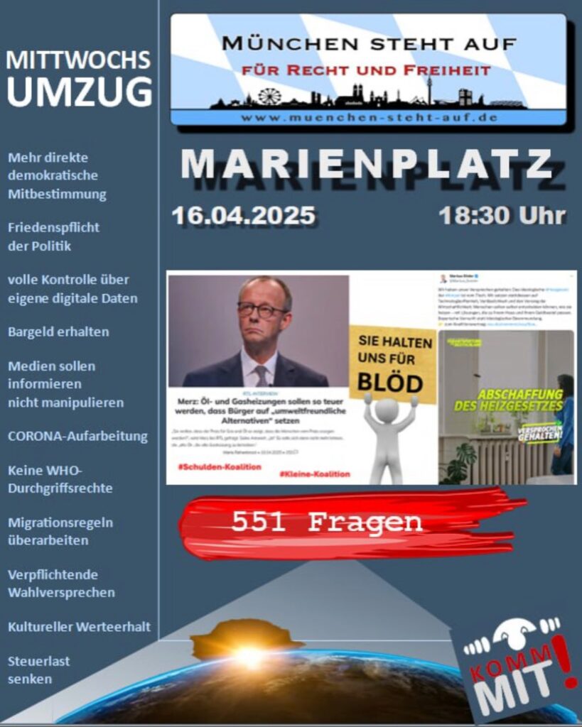 Mittwochsumzug 16.4.2025 18:30 Marienplatz